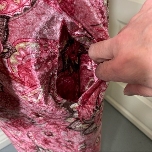 VINTAGE carroll reed pink velour paisley floral zippered lounge dress robe L/XL - Picture 6 of 13